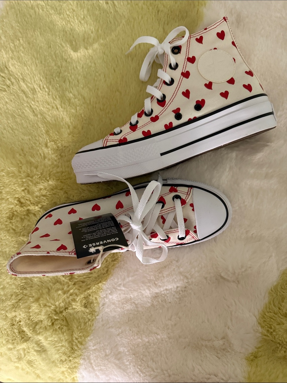 Custom Converse Kids High Top Sneakers in White with Red Hearts
